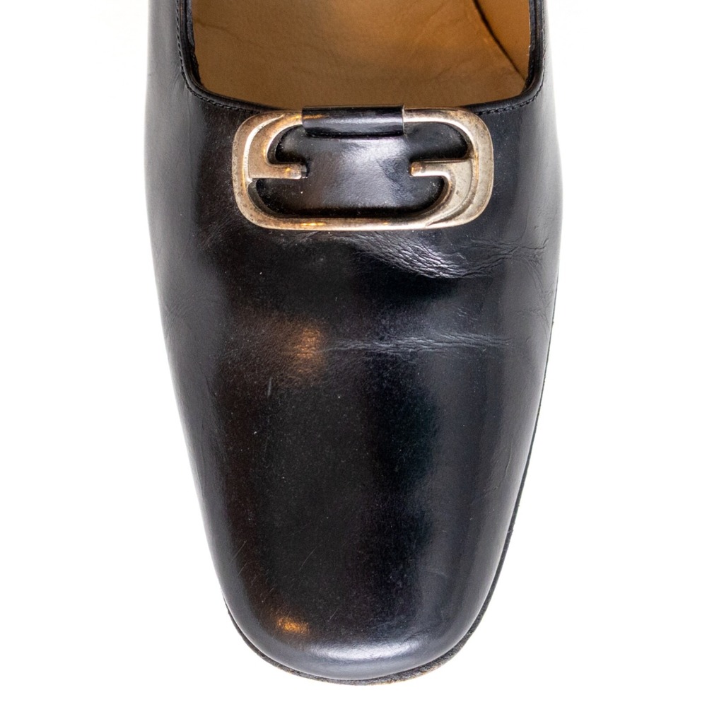 Gucci Black Leather High Heel Pumps with Horsebit Detail Black Enamel Size US6 - Picture 7 of 11